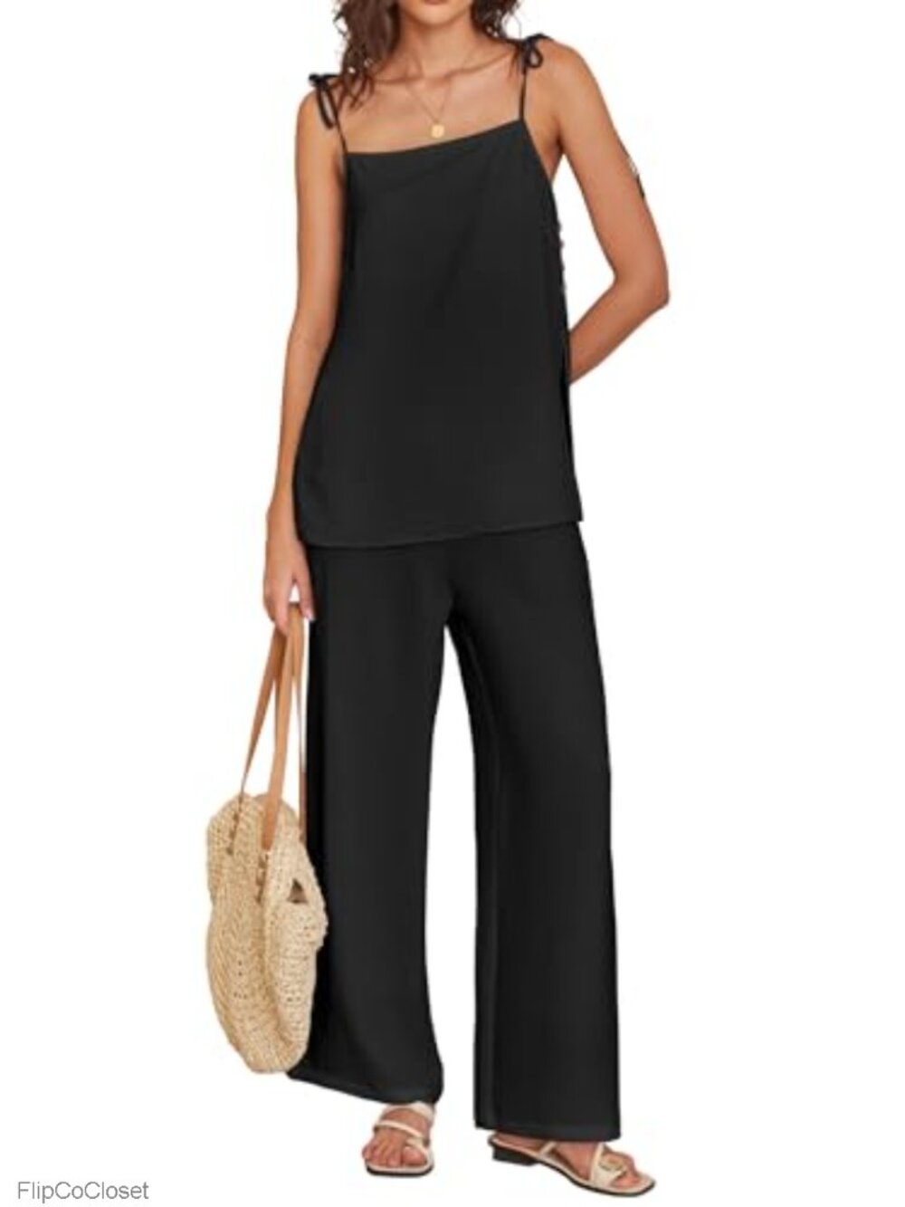 2 Piece Summer Lounge Set Sleeveless Tank Wide Leg Pants